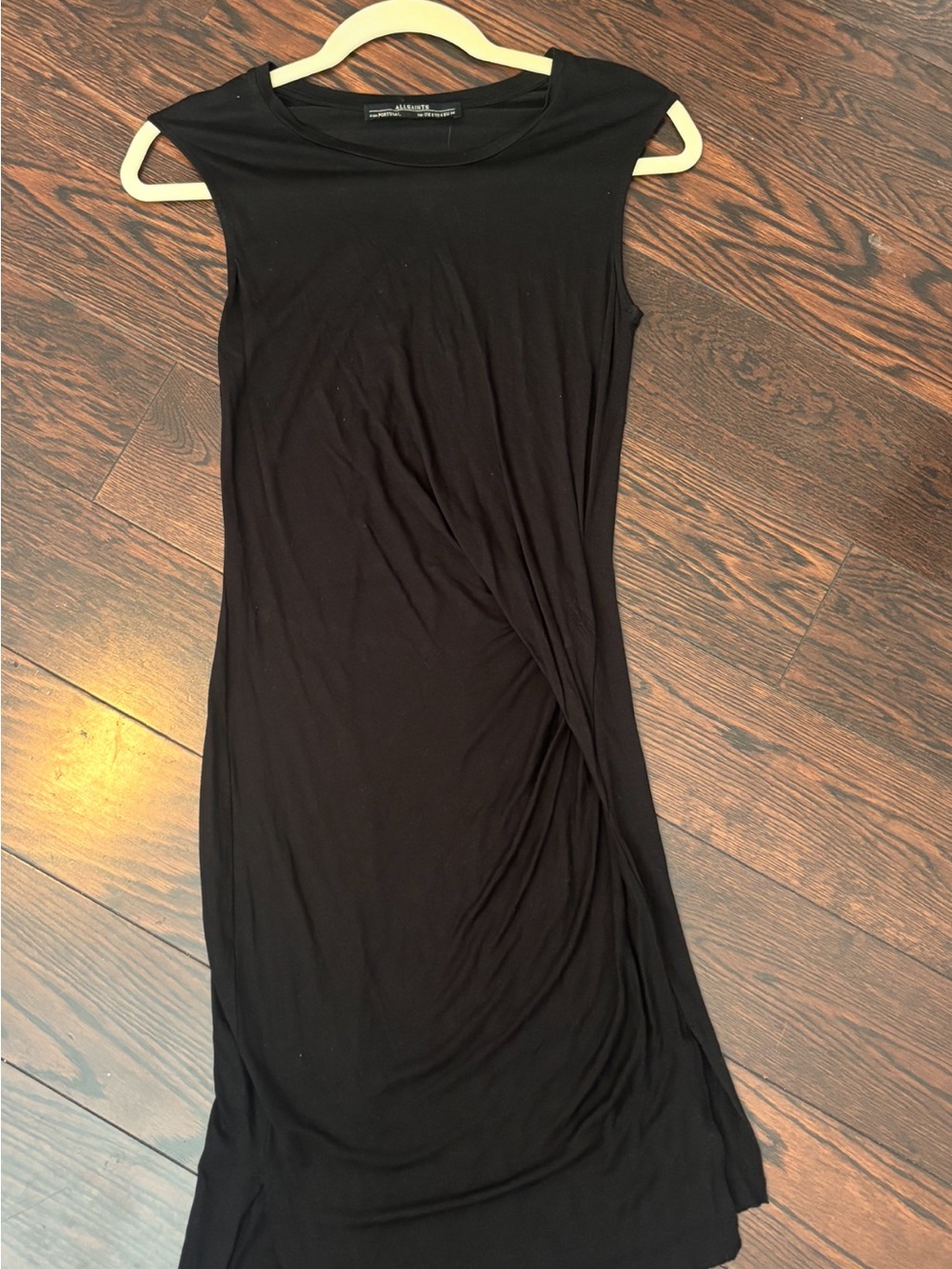 AllSaints Black Sleeveless Twist-Detail Midi Dress